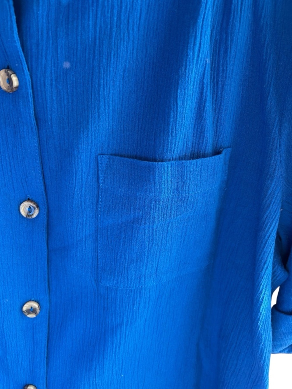 Vicki Wayne vintage royal blue two-piece cotton crinkle fabric pantsuit Sz L - Picture 3 of 12